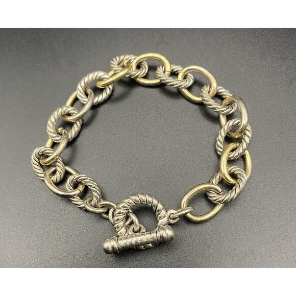 Unbranded Jewelry - Two Tone Rope Link Bracelet Toggle 7.25" Gold Silver Chunky Rolo Designer Style